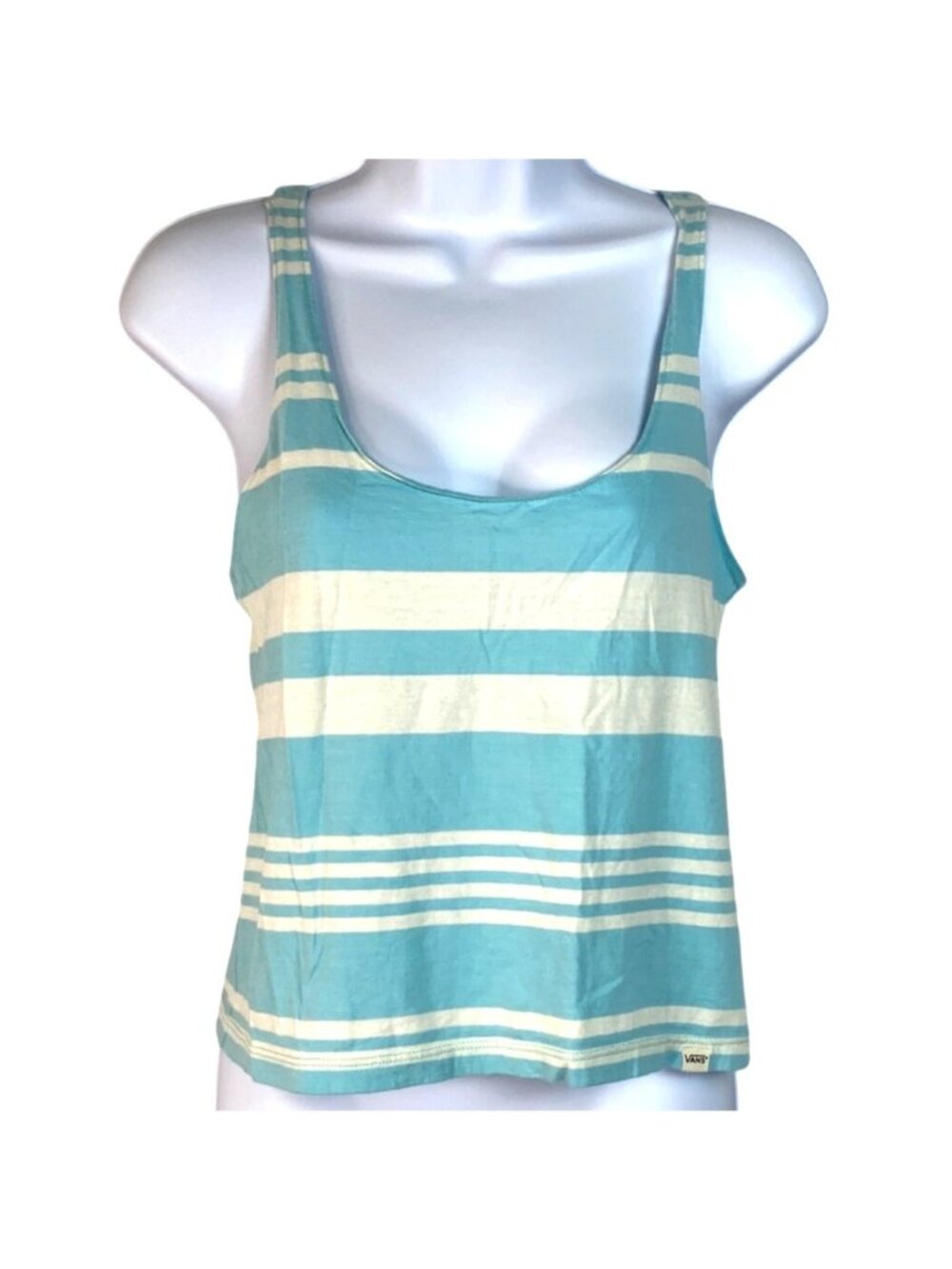 Vans Blue White Striped Sleeveless Scoop Neck Strappy Beach Surf Tank Top Size M